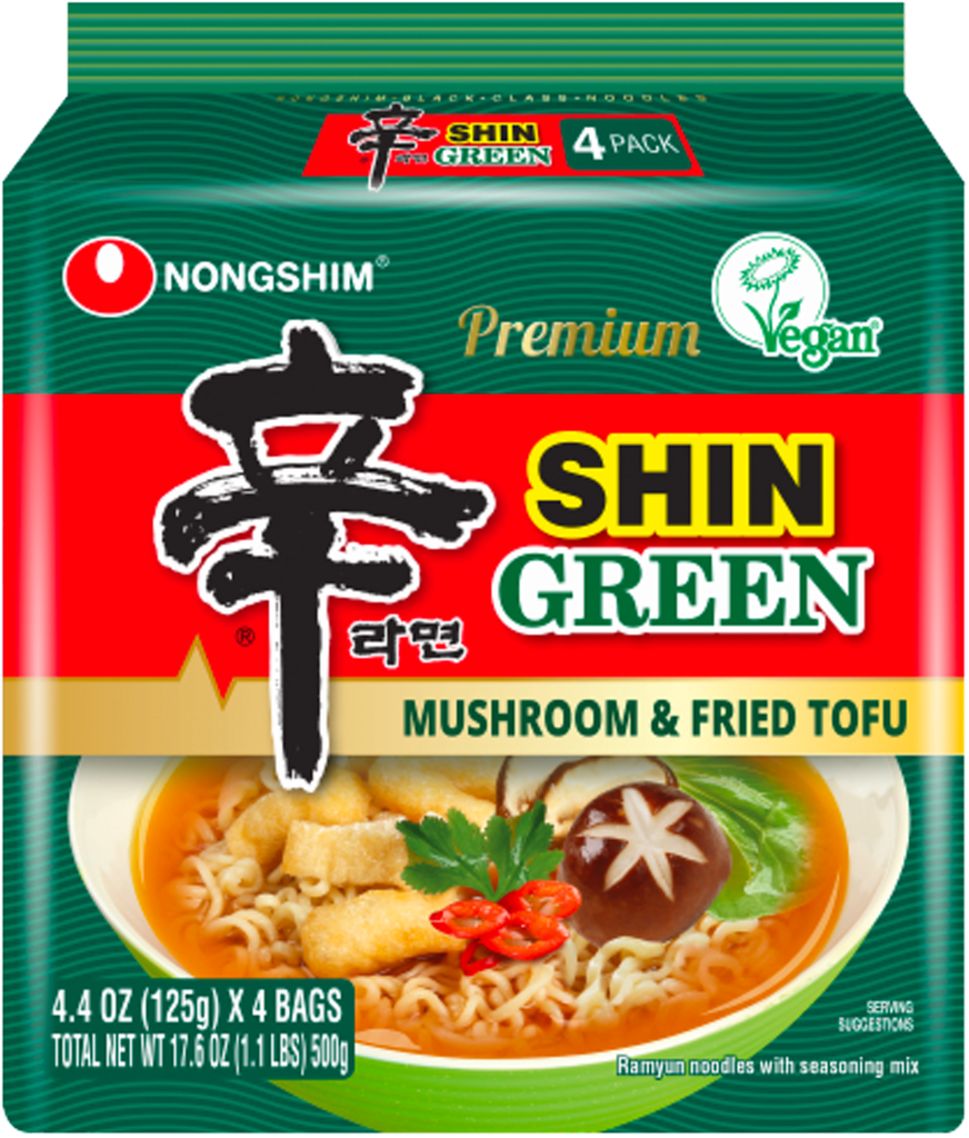 NS 101004229 Shin Ramyun Green (Tofu & Mushroom) 农心 辛拉面(豆腐&菇) 4连包 (063536) 16bags*125g
