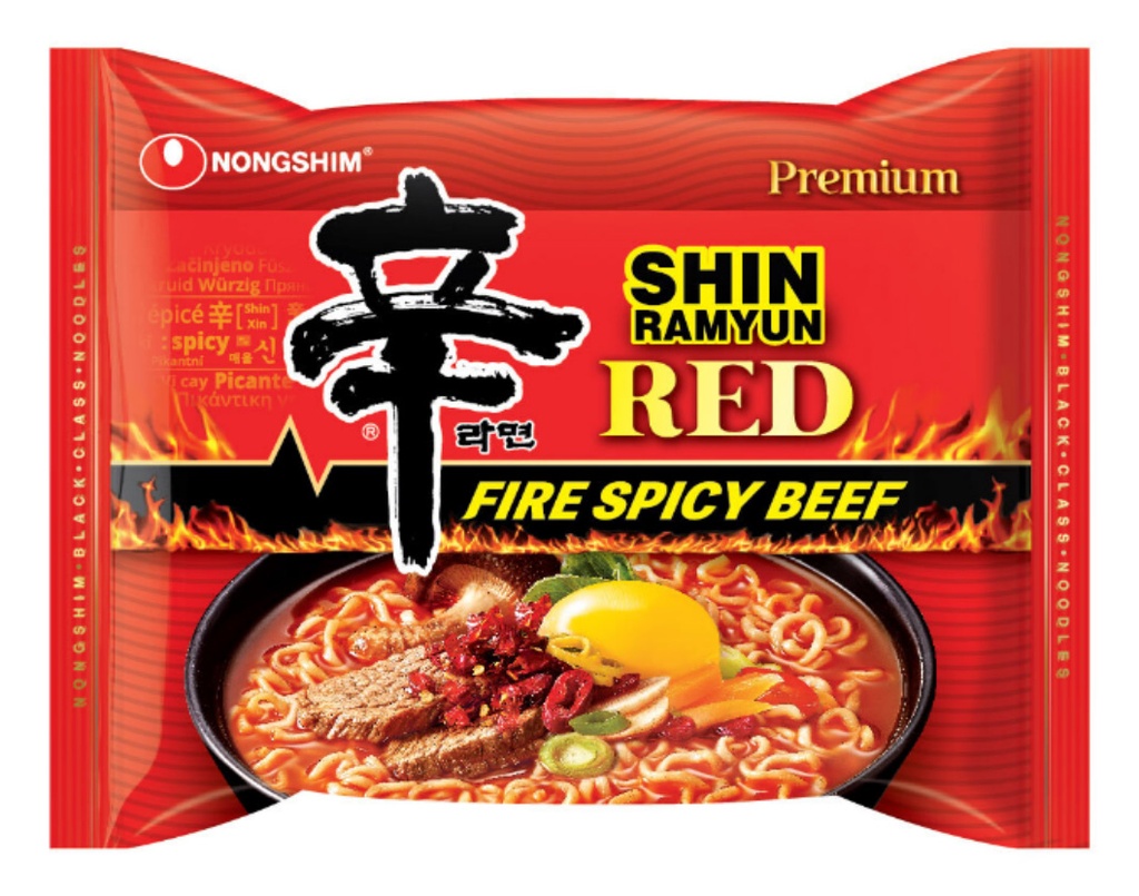 NS 101006220 Shin Ramyun Red Firey Spicy Beef 32 | 农心 辛拉面 红 火辣牛肉 32 (红006793) 8packs*4bags*125g