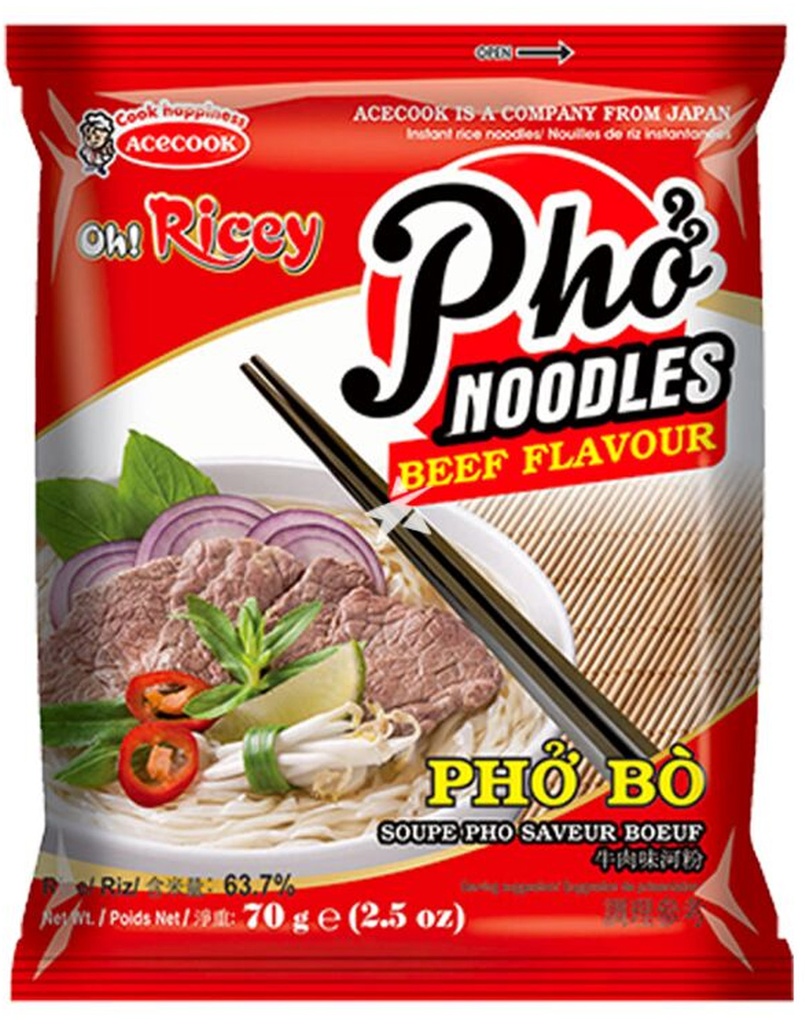 ACECOOK Oh! Ricey Beef Flavor Pho Instant Rice Noodles | ACECOOK Oh! Ricey 牛肉味河粉 24bags*70g [Pho Bo]