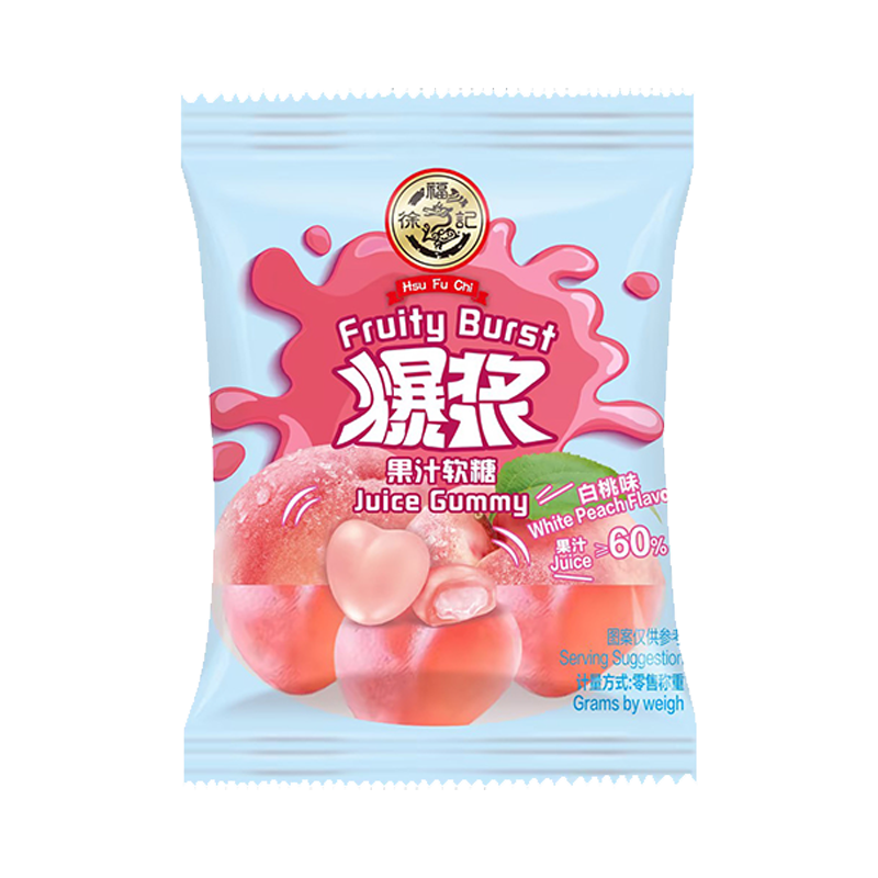 XFJ White Peach Flavor Juice Gummy (Bulk Packaging) | 徐福记 白桃味 爆浆软糖（散包） 4bags*1.5kg