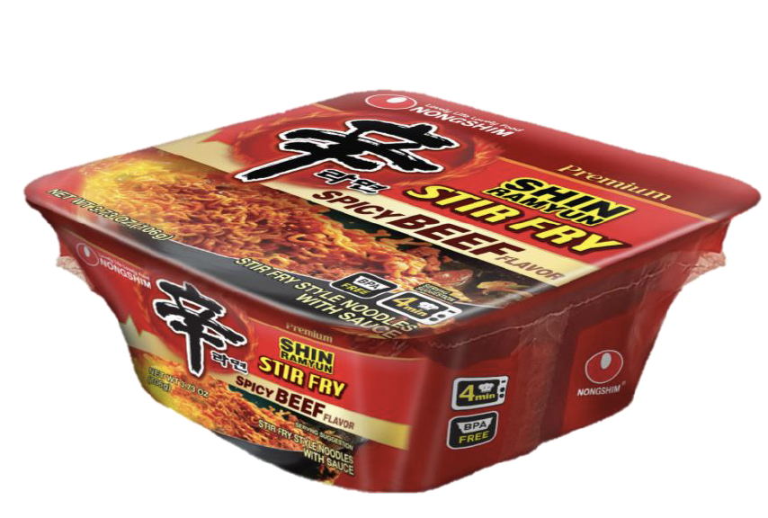 NS 101070024 Shin Stir Fry Spicy Beef 6 SQ Bowl 农心 辛拉面 炒香辣牛肉 6方形碗 (红013609) 6bowls*106g