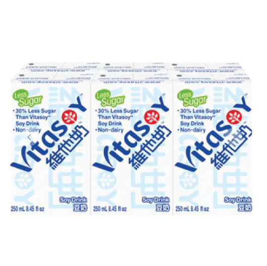 VITASOY 100463 Less Sugar Soy Drink | 维他奶 少糖豆奶 8packs*6tetras*250ml