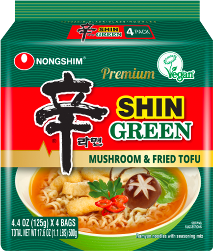 [D47107] NS 101004229 Shin Ramyun Green (Tofu & Mushroom) 农心 辛拉面(豆腐&菇) 4连包 (063536) 16bags*125g