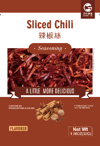 [E17114] GHNC Sliced Chili 30g×100bags/cs 功合农产 辣椒丝 - 箱 100bag*30gm