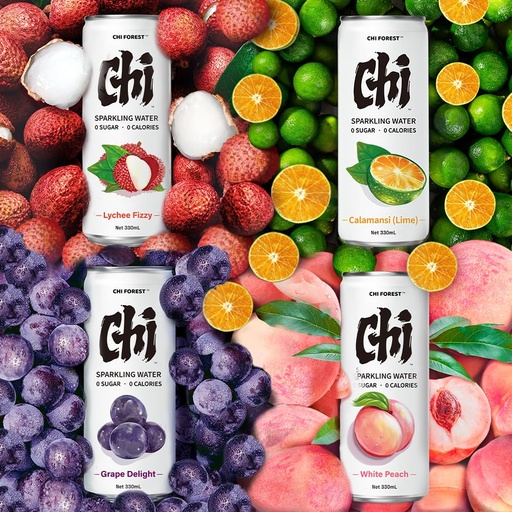 [A25318] GF Sparkling Water Mix (White Peach & Lychee Fizzy & Grape Delight & Orange)元气森林 气泡水混合口味 (白桃+荔枝+夏黑葡萄+柑橙)24CANS*330ML