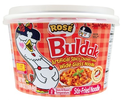 [D42403] SY 504273 Rosé Artificial Spicy Chicken Flavor Buldak Hot Sauce Wide Glass Noodle 三养 辣火鸡捞宽粉 玫瑰奶油味 (粉红00083) 12bowls*169.4g