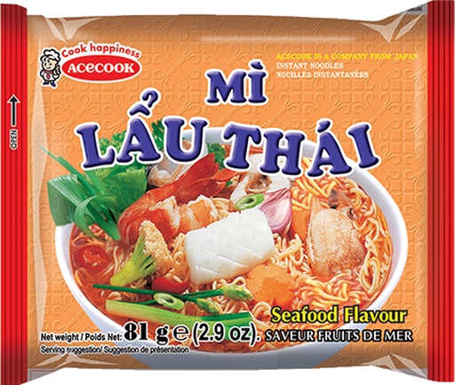 [D60102] ACECOOK Mi Lau Thai Seafood Flavor Instant Noodles | ACECOOK Mi Lau Thai 泰式海鲜味方便面 30bags*81g [Mi Lau Thai Hai San]
