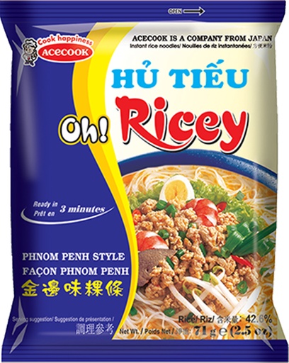 [D62101] ACECOOK Oh! Ricey Phnom Penh Style Instant Rice Noodles | ACECOOK Oh! Ricey 金边味粿条 24bags*71g [Hu Tieu Nam Vang]
