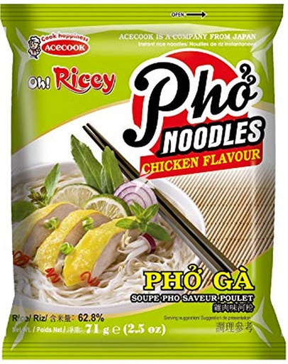 [D62202] ACECOOK Oh! Ricey Chicken Flavor Pho Instant Rice Noodles | ACECOOK Oh! Ricey 鸡肉味河粉 24bags*71g [Pho Ga]