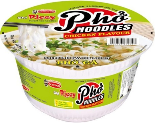[D62302] ACECOOK Oh! Ricey Chicken Flavor Pho Instant Rice Noodles Bowl | ACECOOK Oh! Ricey 鸡肉味河粉碗 6bowls*71g [Pho Ga]